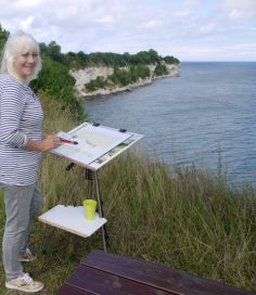 Outdoor painting, watercolour, Stevns Klint, world heritage in Denmark